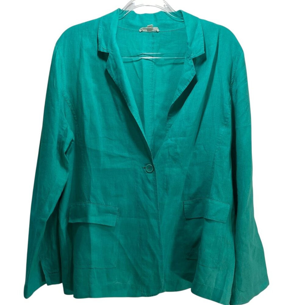 Eileen Fisher Emerald Green Single-Button Blazer - Picture 2 of 12